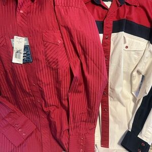 Wrangler 1 Red Satin Pinstripe & 1 Multi color Western Shirts Sz XL